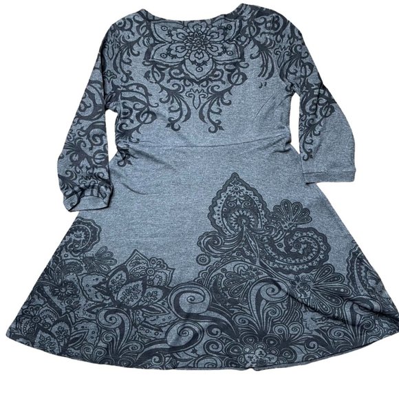 Renuar A-Line Mini Dress Small Gray Mandalas Print 3/4 Sleeves Stretch - Picture 4 of 12